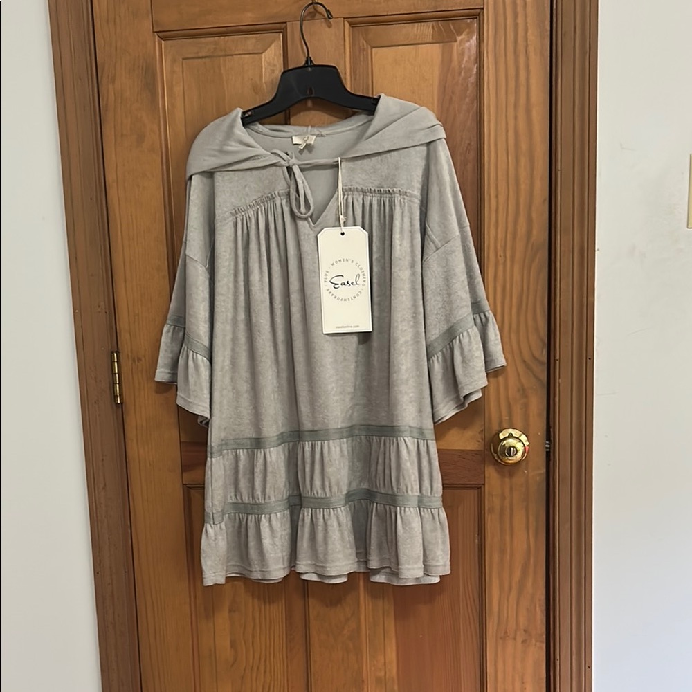 Easel Gray Sailor Collar Tunic with Ruffled Details